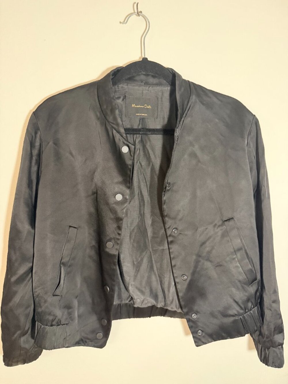 Massimo Dutti Black Satin Bomber Jacket Minimalist Oversized Jacket - Picture 2 of 6
